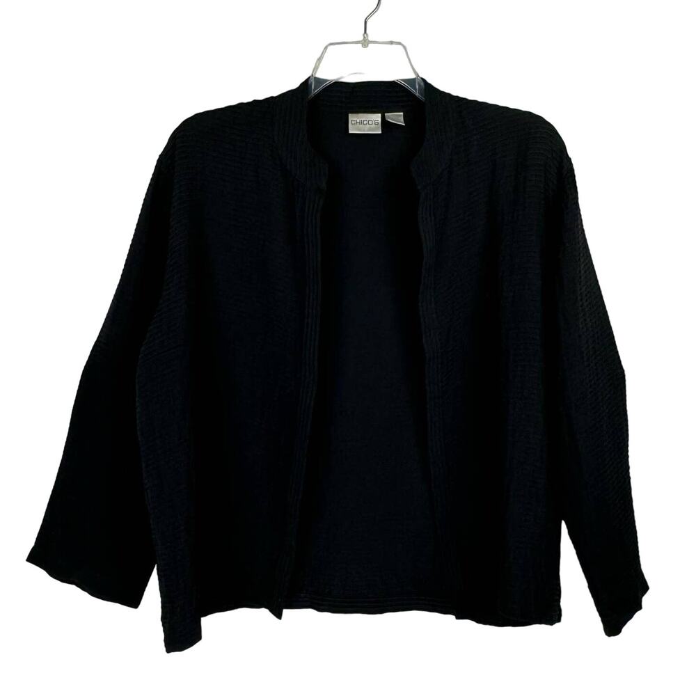 CHICO'S | Black Pleated 100% Silk‎ Open Front Cardigan | Women's 3 (XL/16)